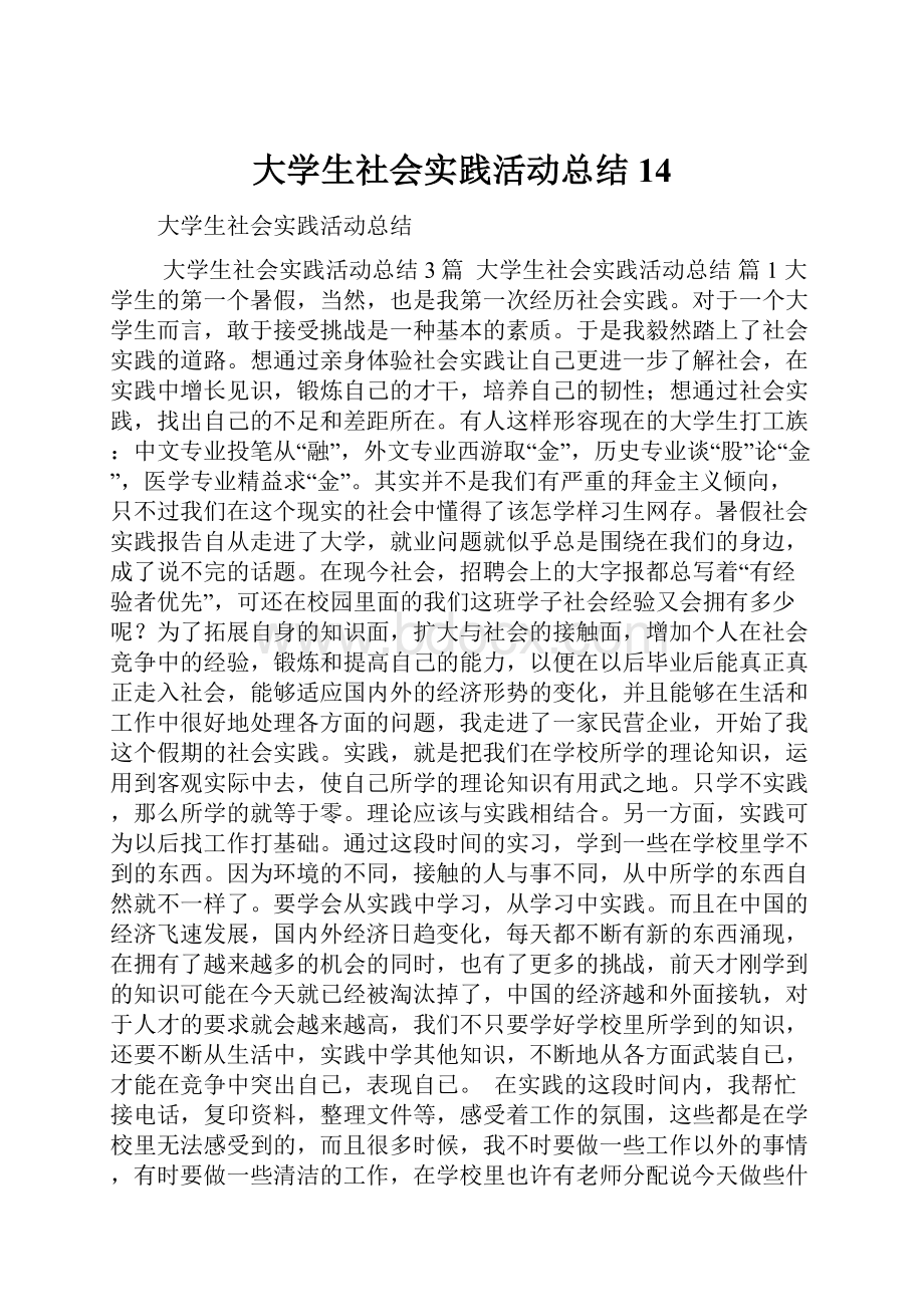 大学生社会实践活动总结14.docx