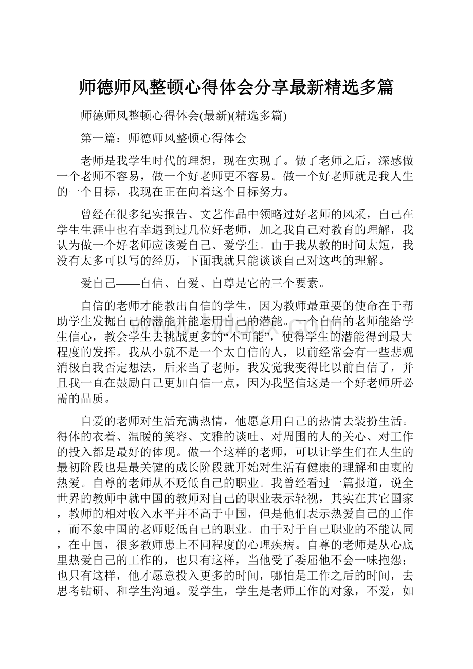 师德师风整顿心得体会分享最新精选多篇.docx