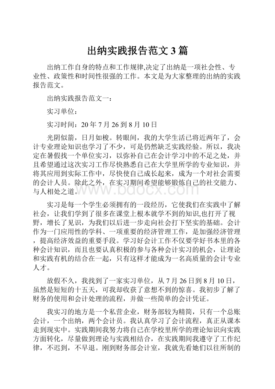 出纳实践报告范文3篇.docx