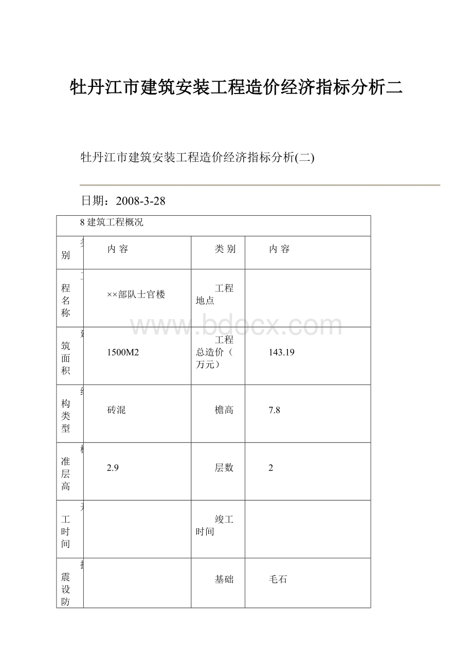 牡丹江市建筑安装工程造价经济指标分析二.docx_第1页