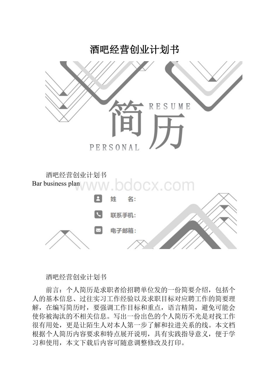 酒吧经营创业计划书.docx