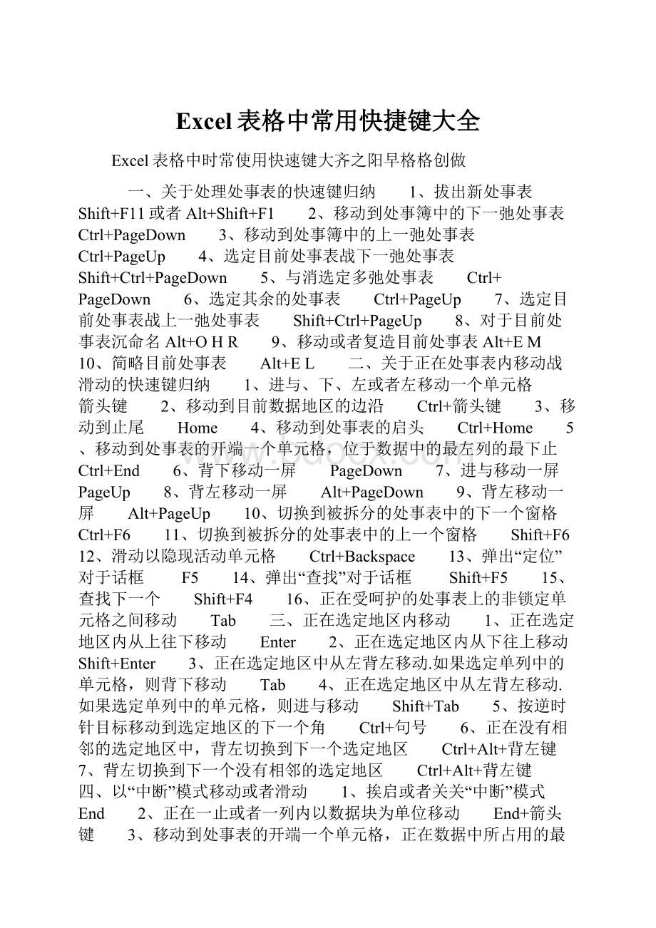 Excel表格中常用快捷键大全.docx_第1页