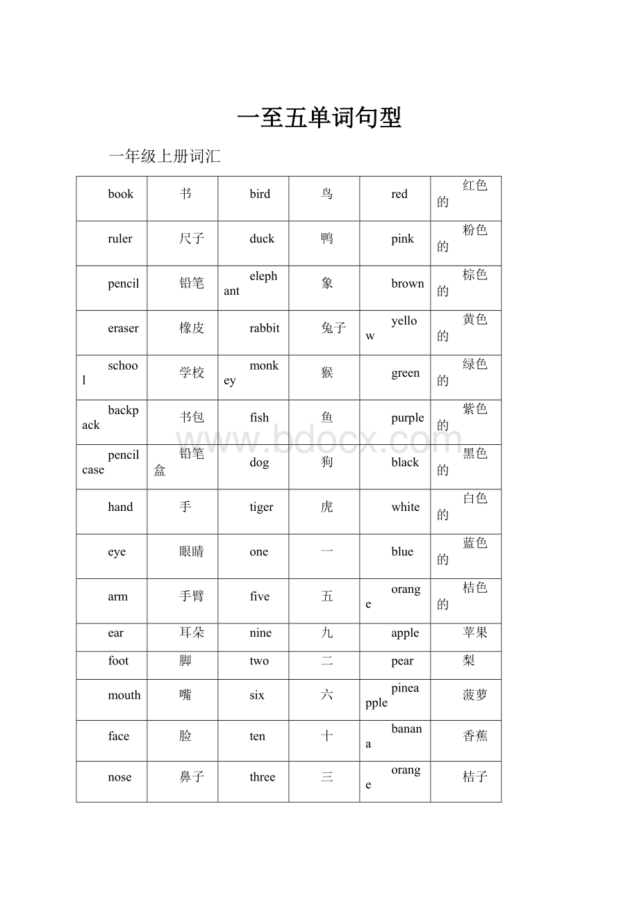 一至五单词句型.docx