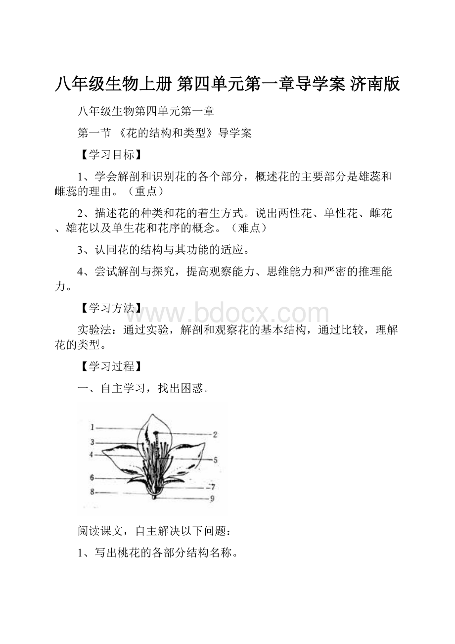 八年级生物上册 第四单元第一章导学案 济南版.docx_第1页