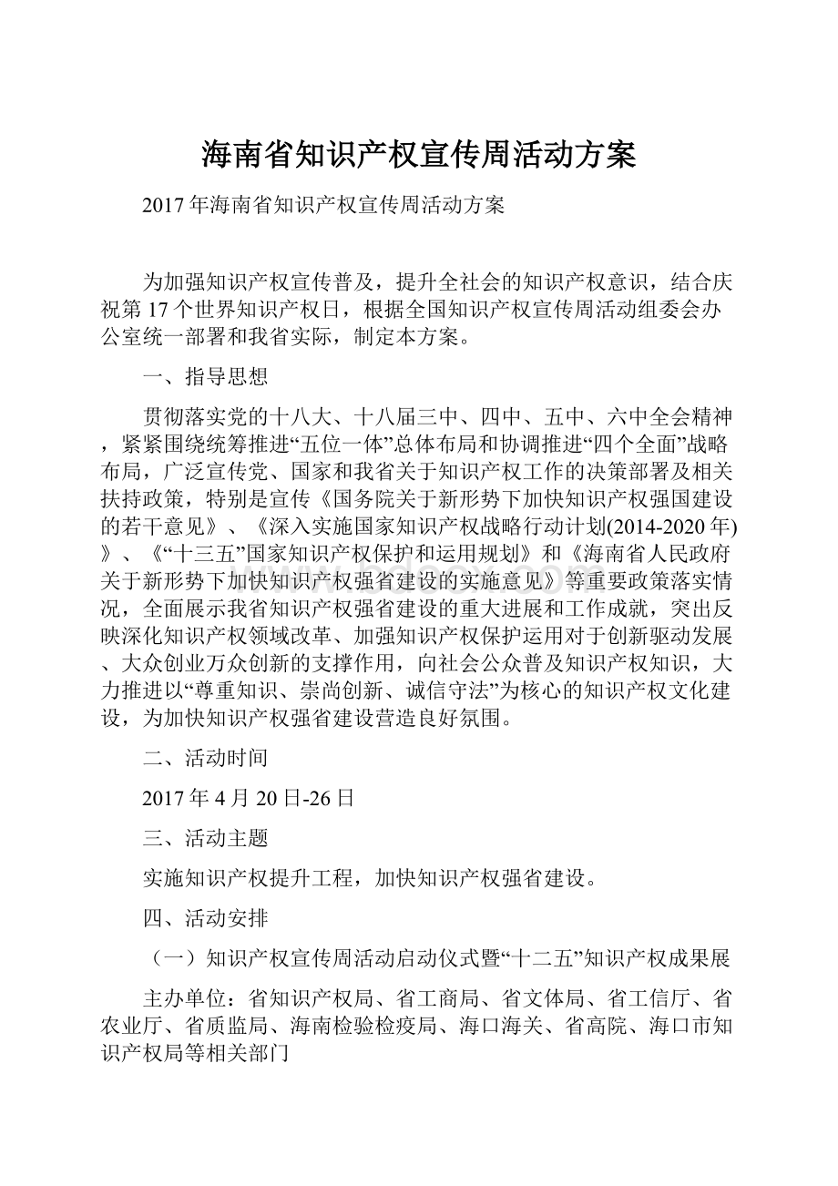 海南省知识产权宣传周活动方案.docx