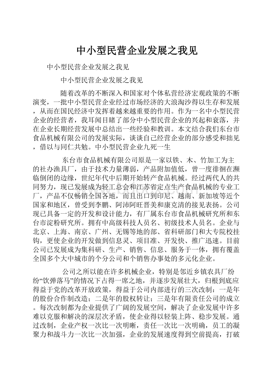 中小型民营企业发展之我见.docx_第1页