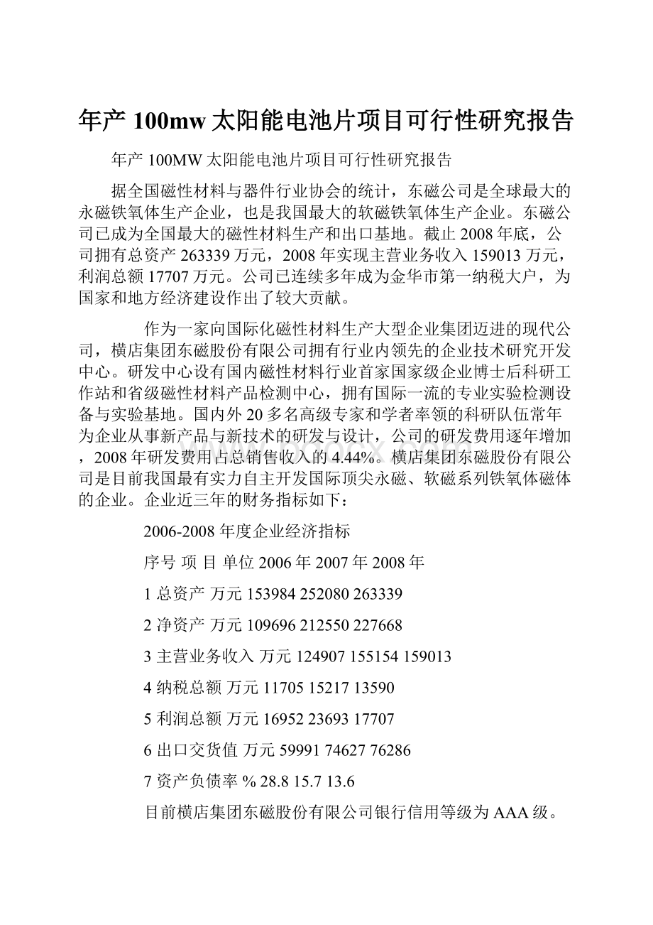 年产100mw太阳能电池片项目可行性研究报告.docx