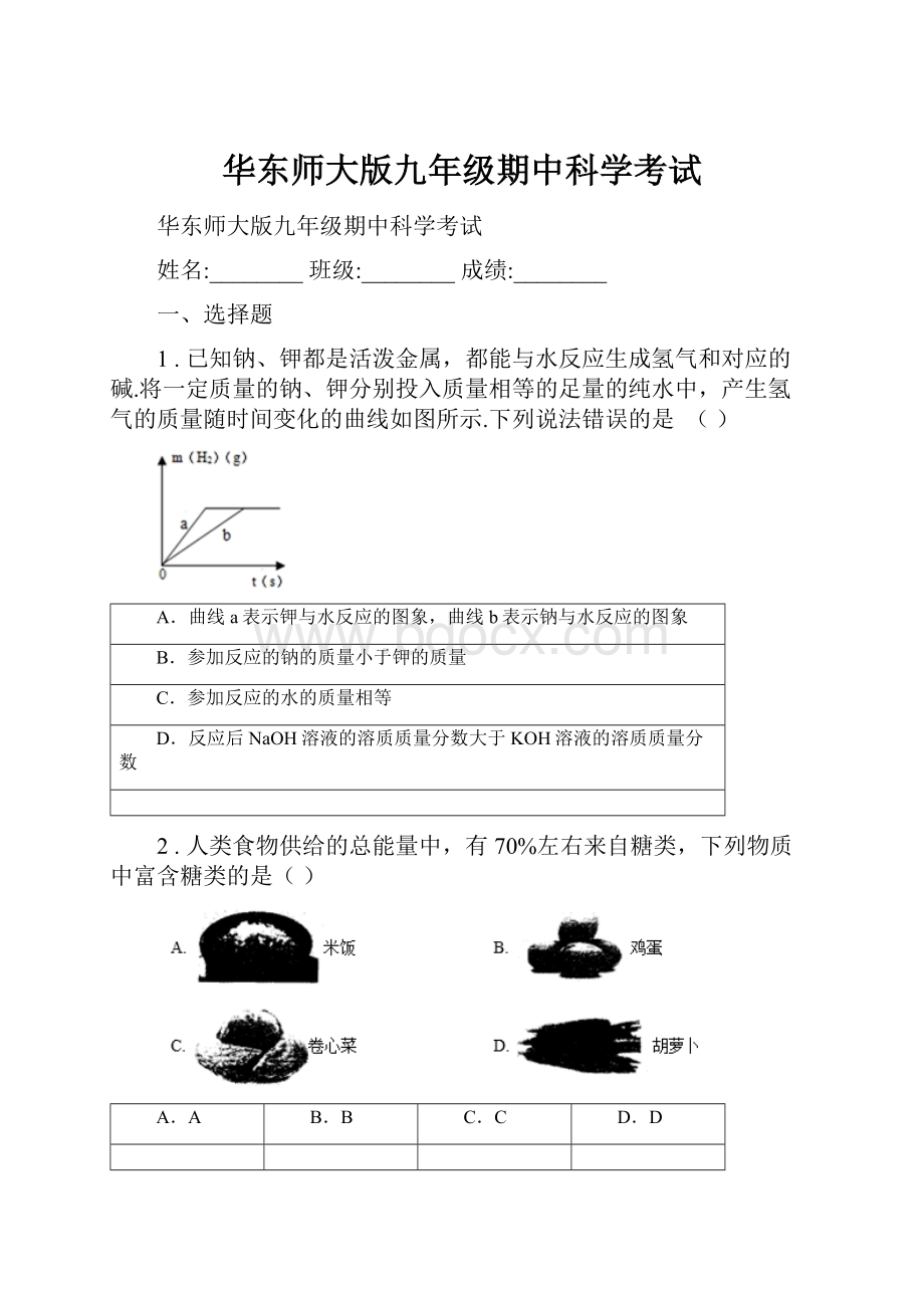 华东师大版九年级期中科学考试.docx