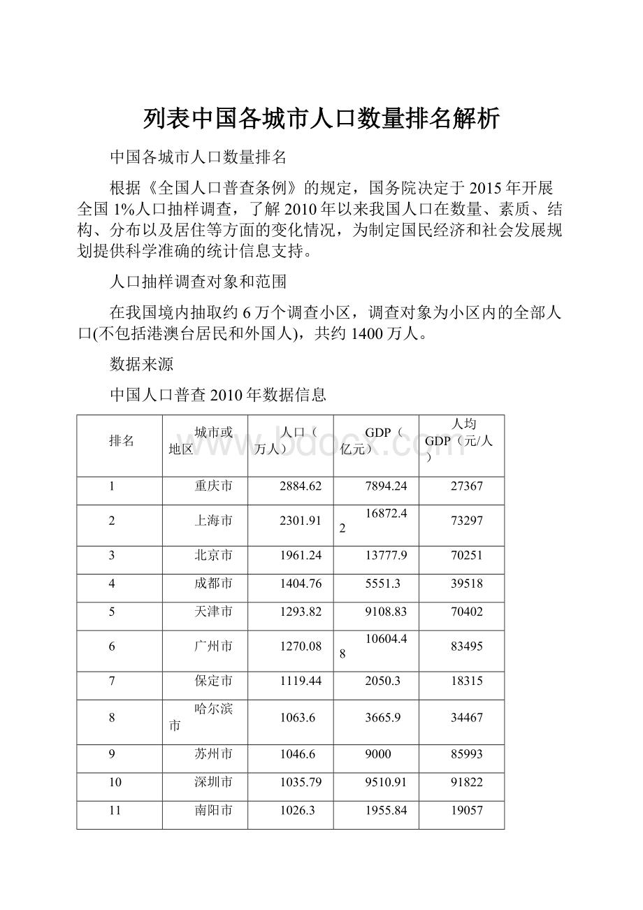 列表中国各城市人口数量排名解析.docx_第1页