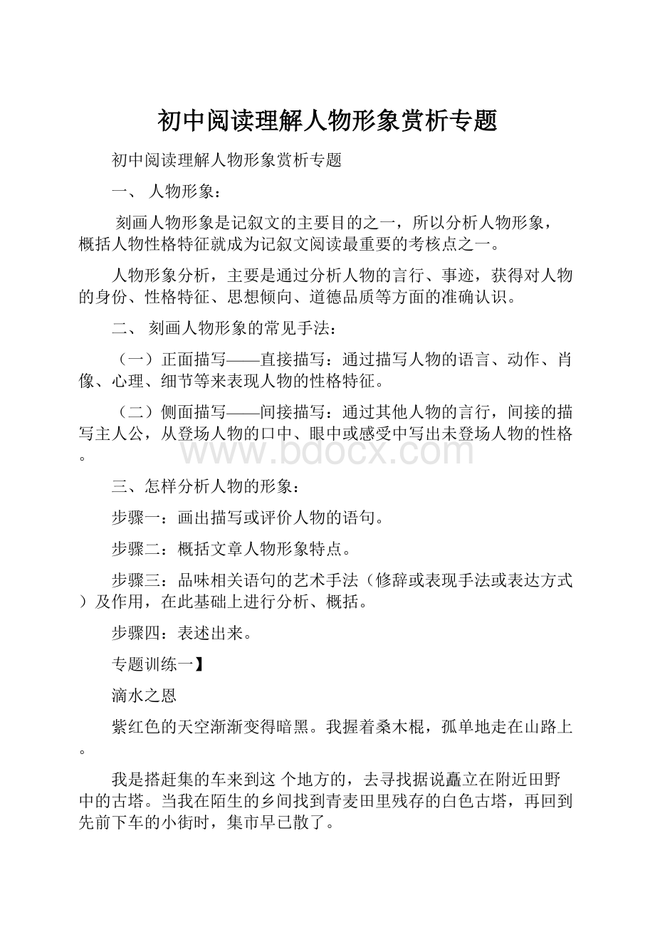 初中阅读理解人物形象赏析专题.docx