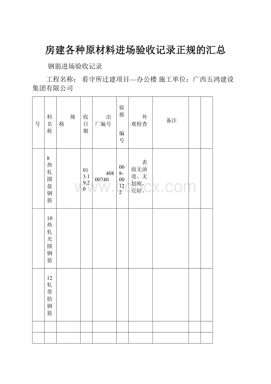 房建各种原材料进场验收记录正规的汇总.docx