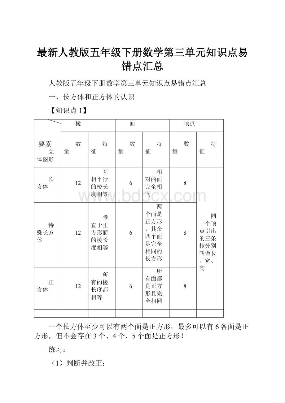 最新人教版五年级下册数学第三单元知识点易错点汇总.docx_第1页