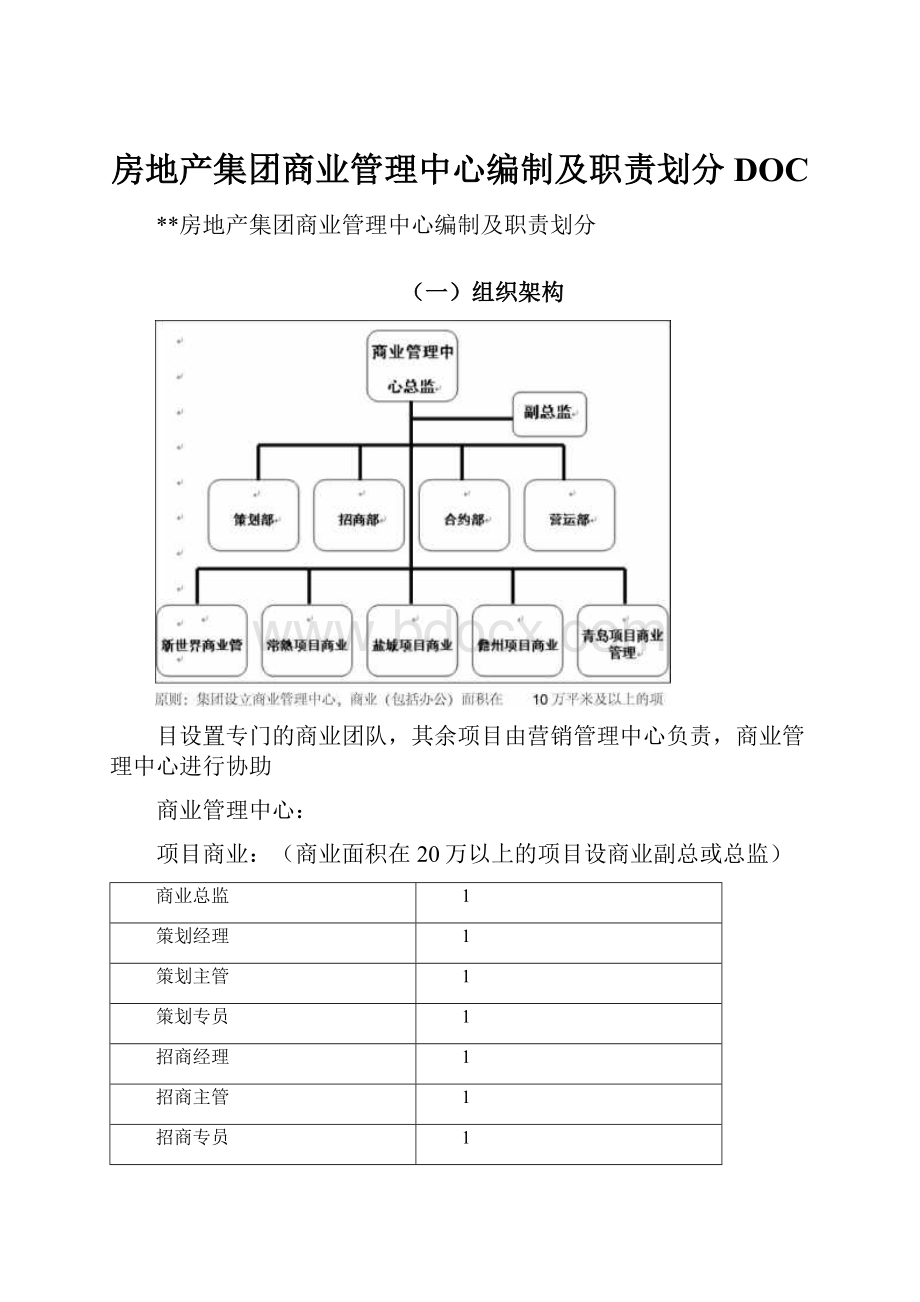 房地产集团商业管理中心编制及职责划分DOC.docx_第1页