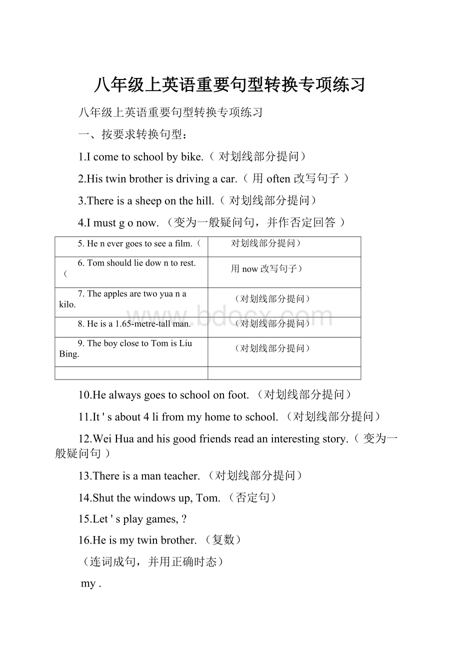 八年级上英语重要句型转换专项练习.docx_第1页