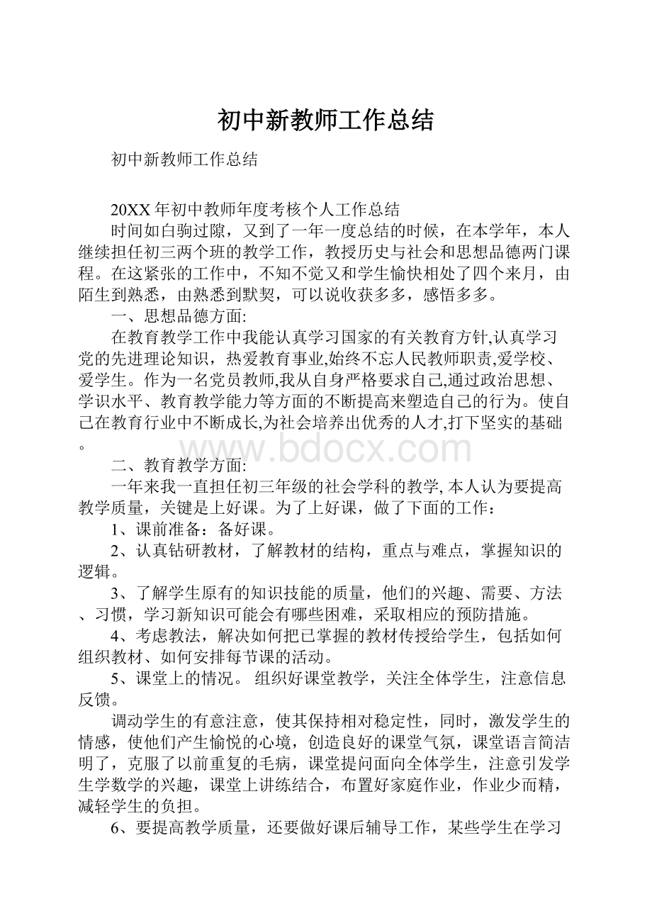 初中新教师工作总结.docx