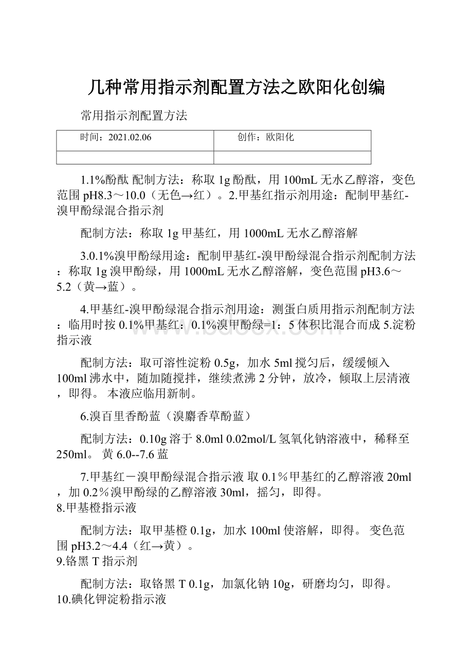 几种常用指示剂配置方法之欧阳化创编.docx_第1页