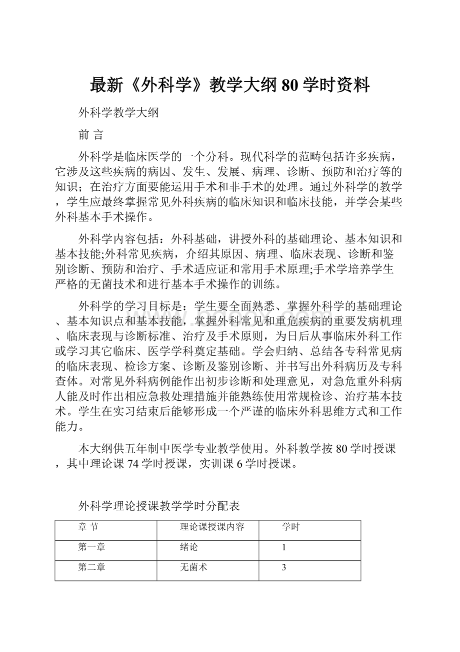 最新《外科学》教学大纲80学时资料.docx_第1页