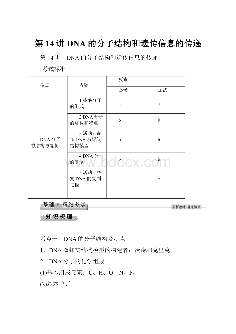 第14讲DNA的分子结构和遗传信息的传递.docx