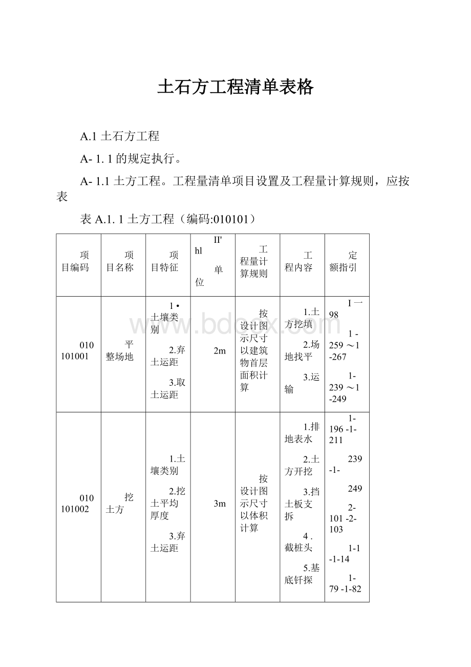 土石方工程清单表格.docx