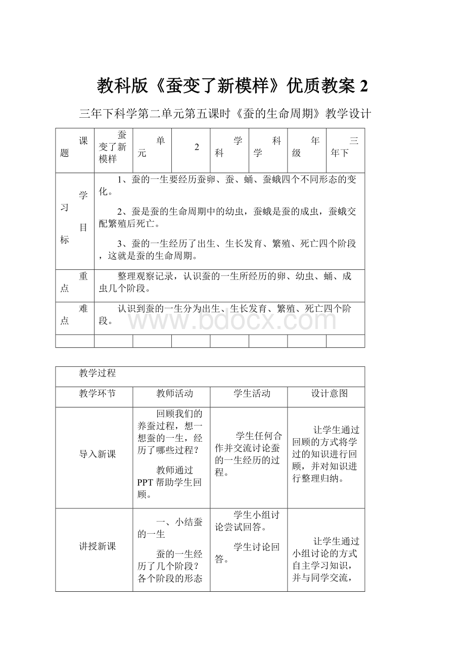 教科版《蚕变了新模样》优质教案2.docx