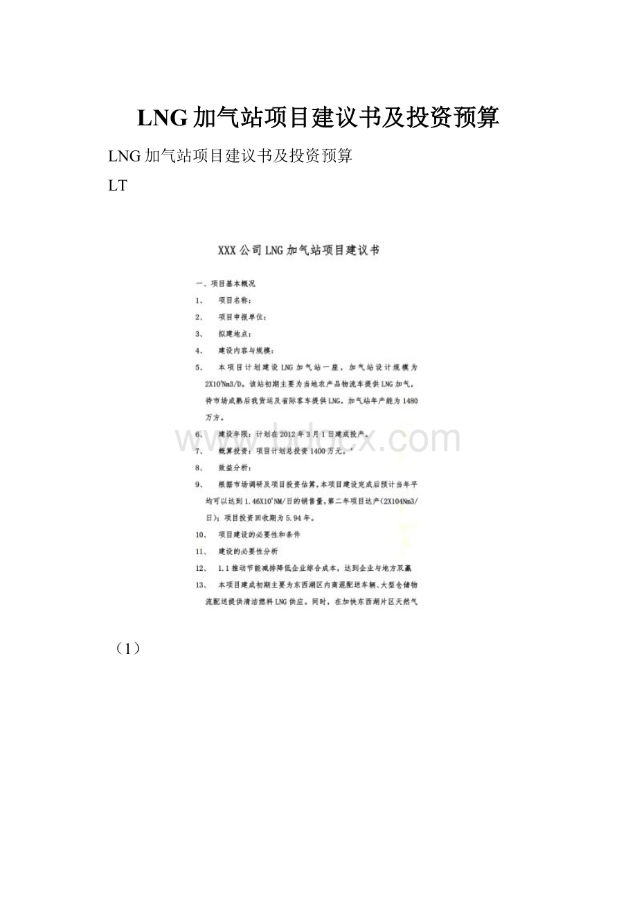 LNG加气站项目建议书及投资预算.docx_第1页