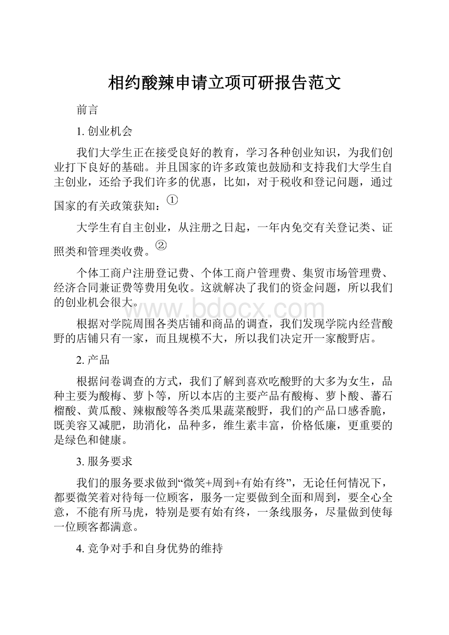 相约酸辣申请立项可研报告范文.docx