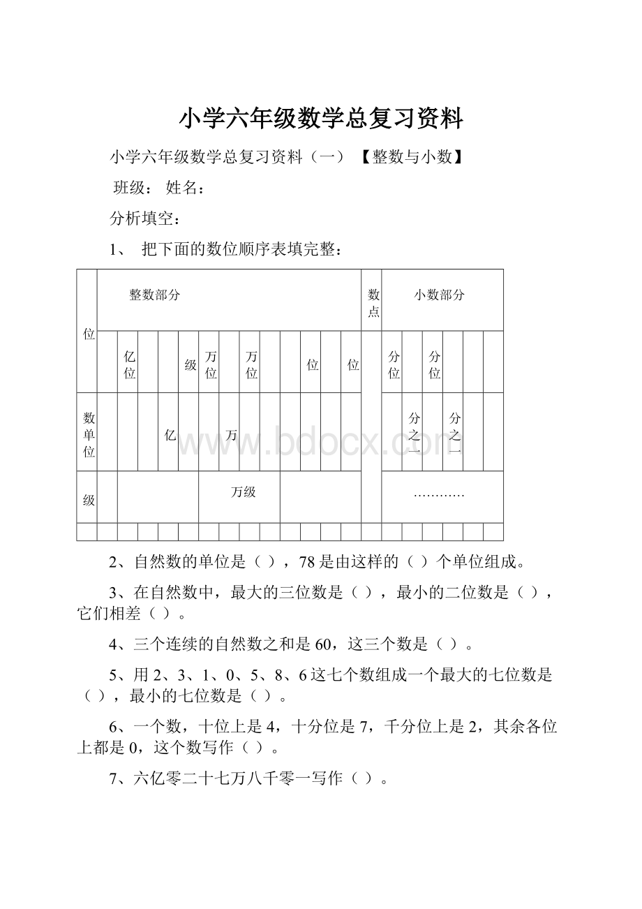 小学六年级数学总复习资料.docx_第1页