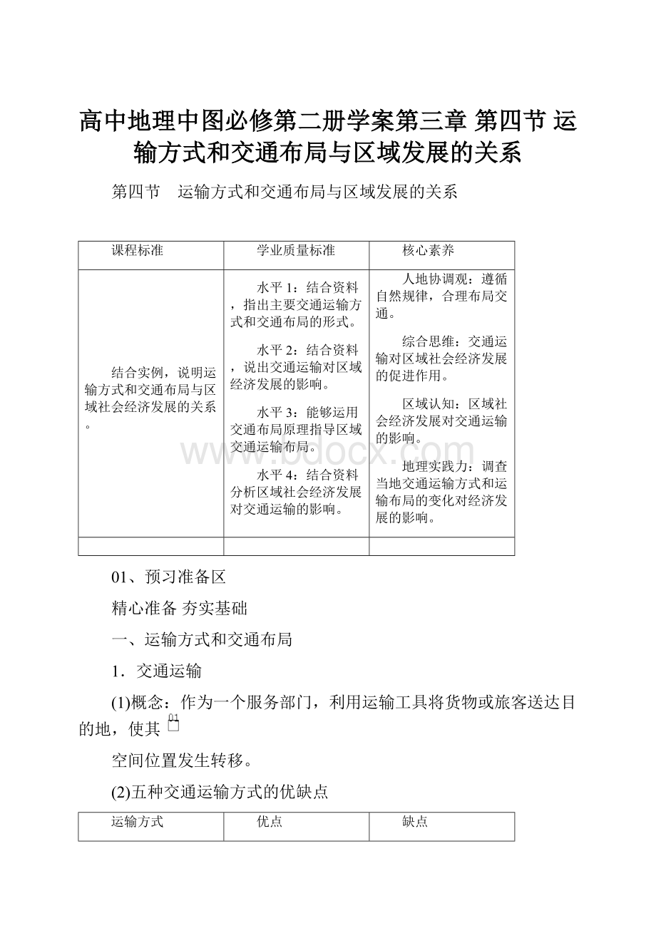 高中地理中图必修第二册学案第三章 第四节 运输方式和交通布局与区域发展的关系.docx_第1页