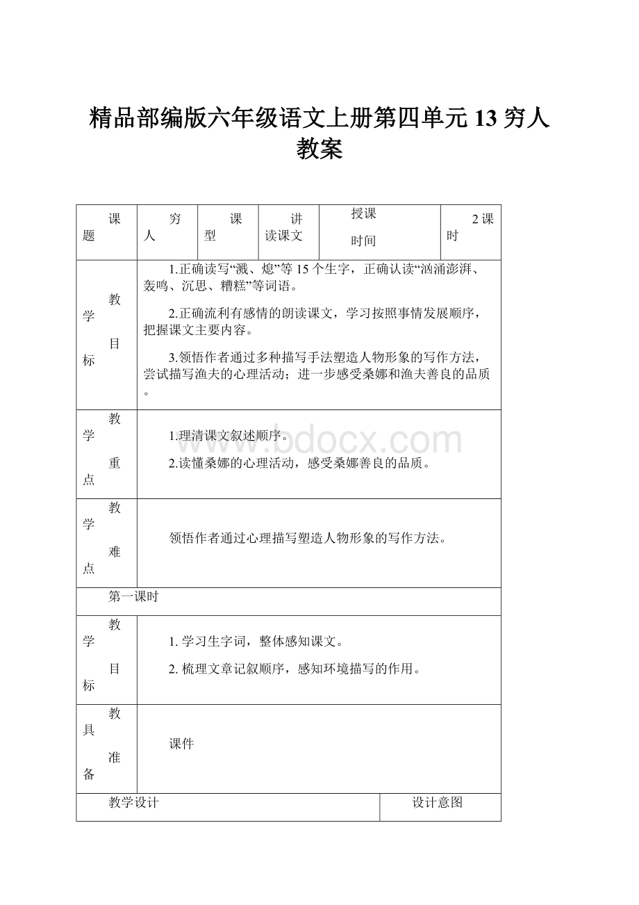 精品部编版六年级语文上册第四单元13穷人 教案.docx