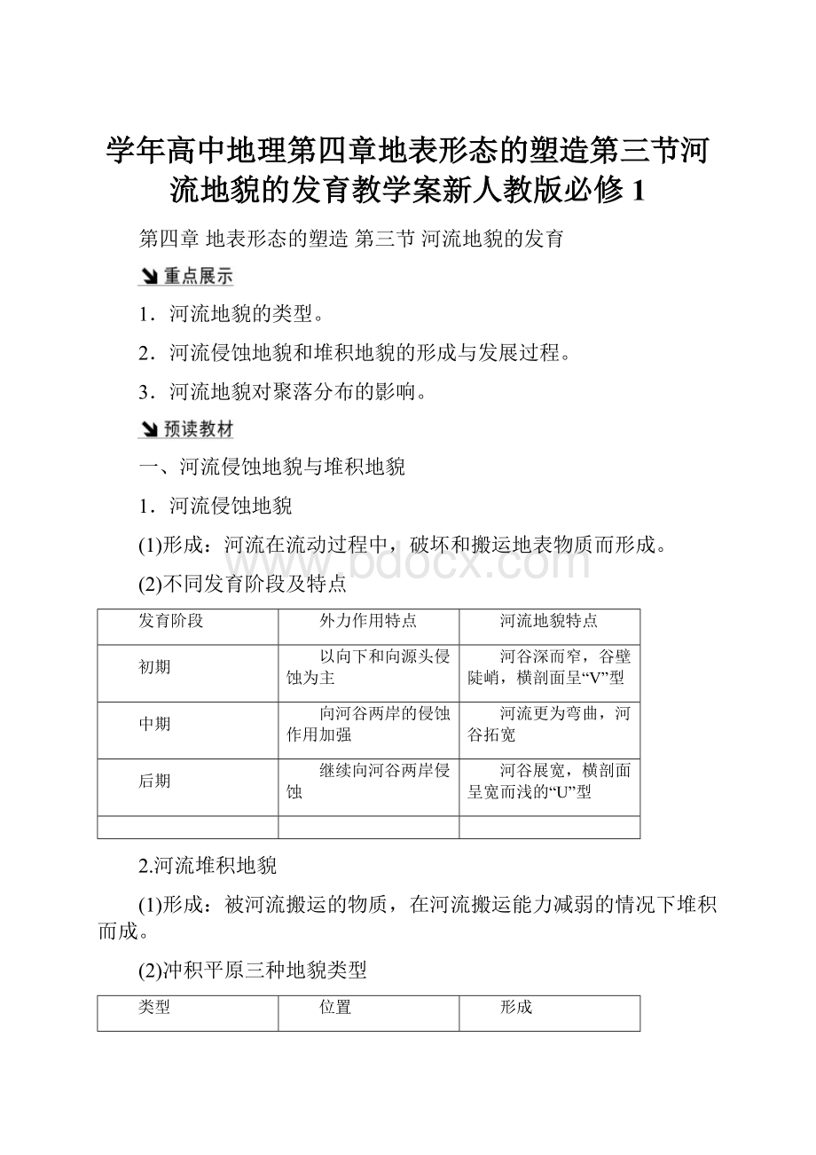 学年高中地理第四章地表形态的塑造第三节河流地貌的发育教学案新人教版必修1.docx