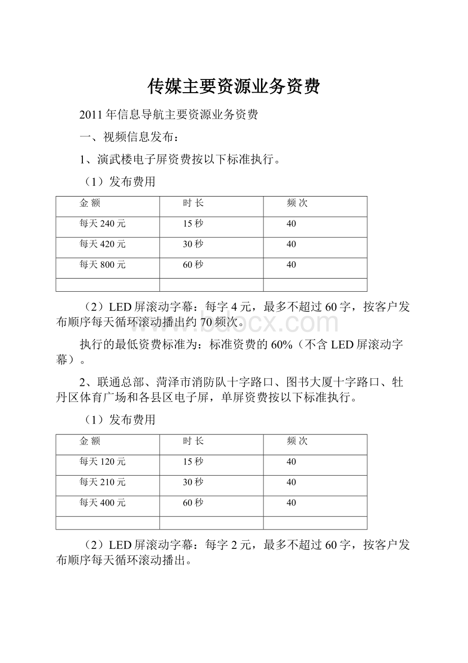 传媒主要资源业务资费.docx