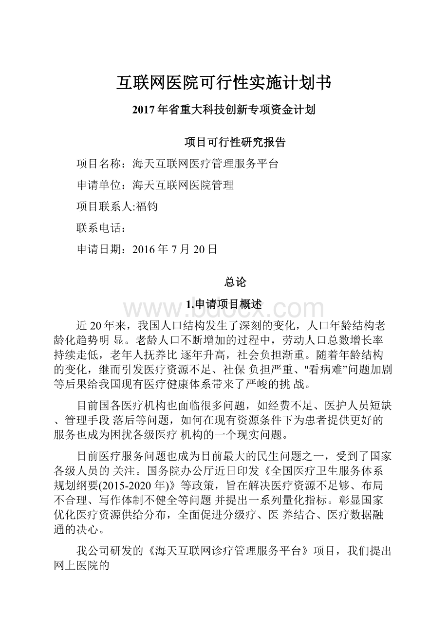 互联网医院可行性实施计划书.docx