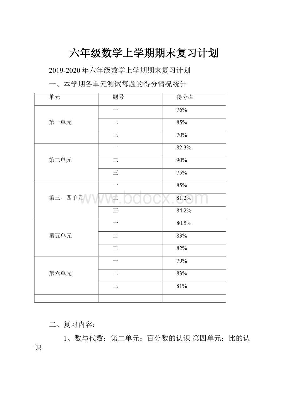 六年级数学上学期期末复习计划.docx_第1页