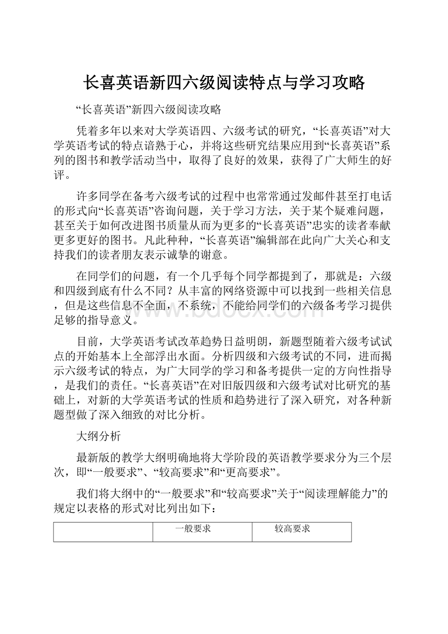 长喜英语新四六级阅读特点与学习攻略.docx