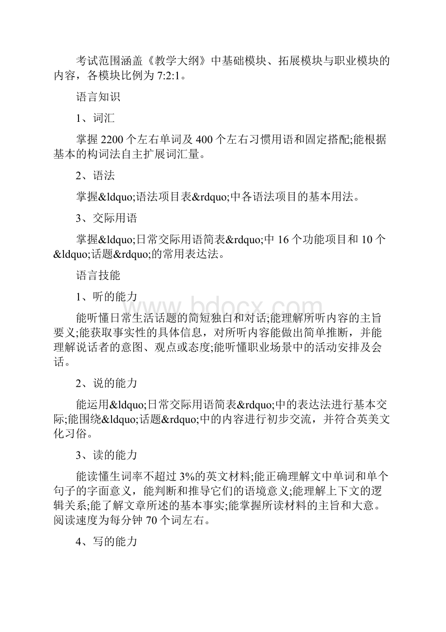 湖南高校对口招生考试英语考试基本要求和考试大纲.docx_第2页