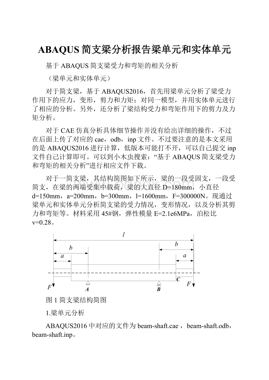 ABAQUS简支梁分析报告梁单元和实体单元.docx