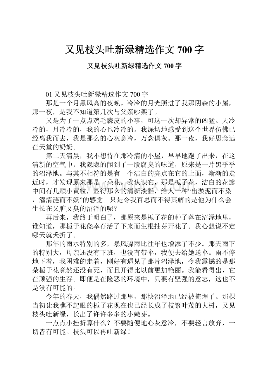 又见枝头吐新绿精选作文700字.docx_第1页