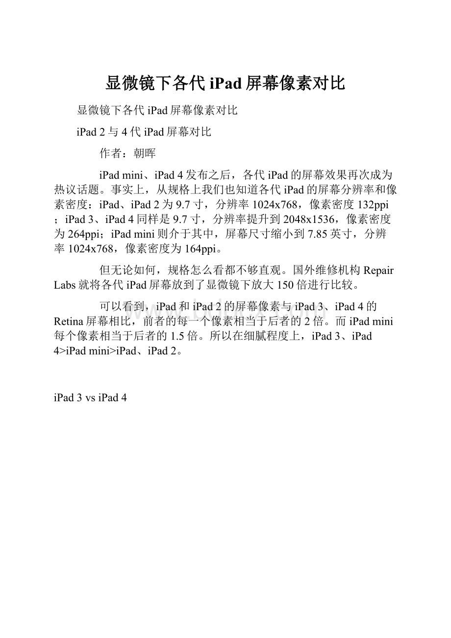 显微镜下各代iPad屏幕像素对比.docx