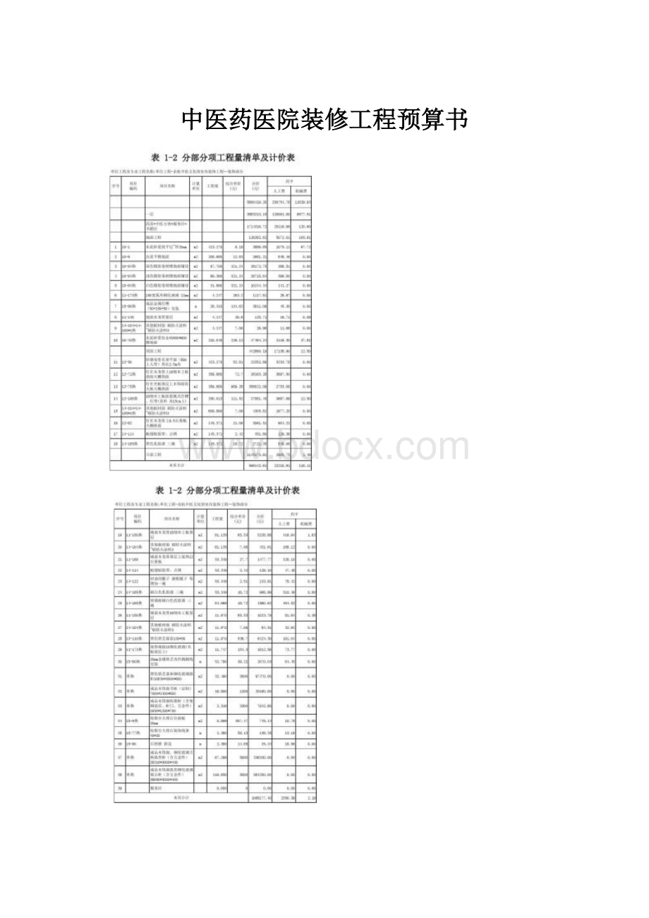 中医药医院装修工程预算书.docx_第1页