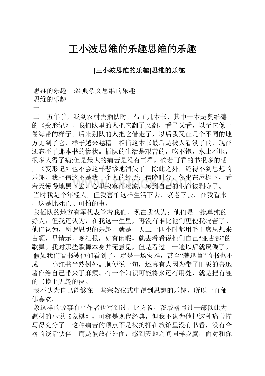 王小波思维的乐趣思维的乐趣.docx_第1页