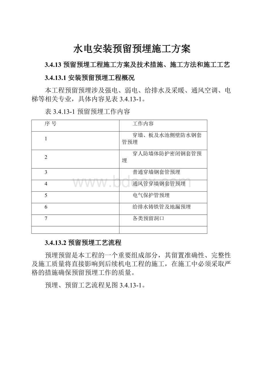 水电安装预留预埋施工方案.docx