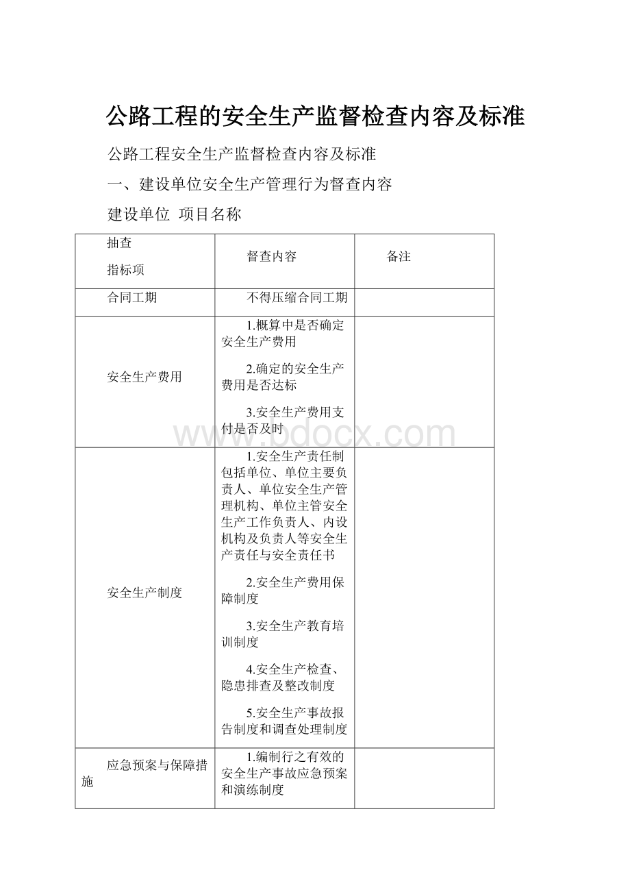 公路工程的安全生产监督检查内容及标准.docx