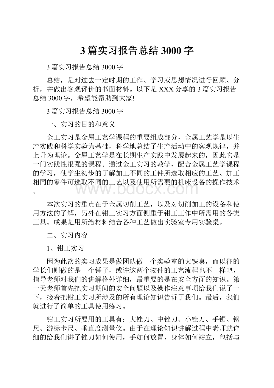 3篇实习报告总结3000字.docx