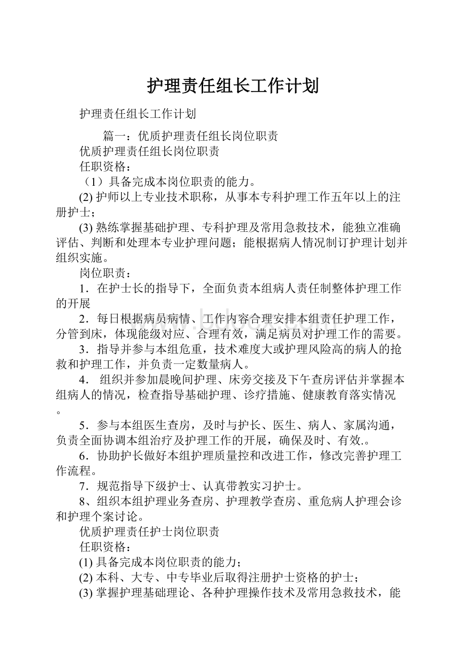 护理责任组长工作计划.docx