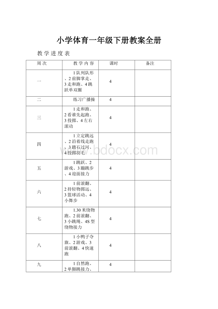 小学体育一年级下册教案全册.docx