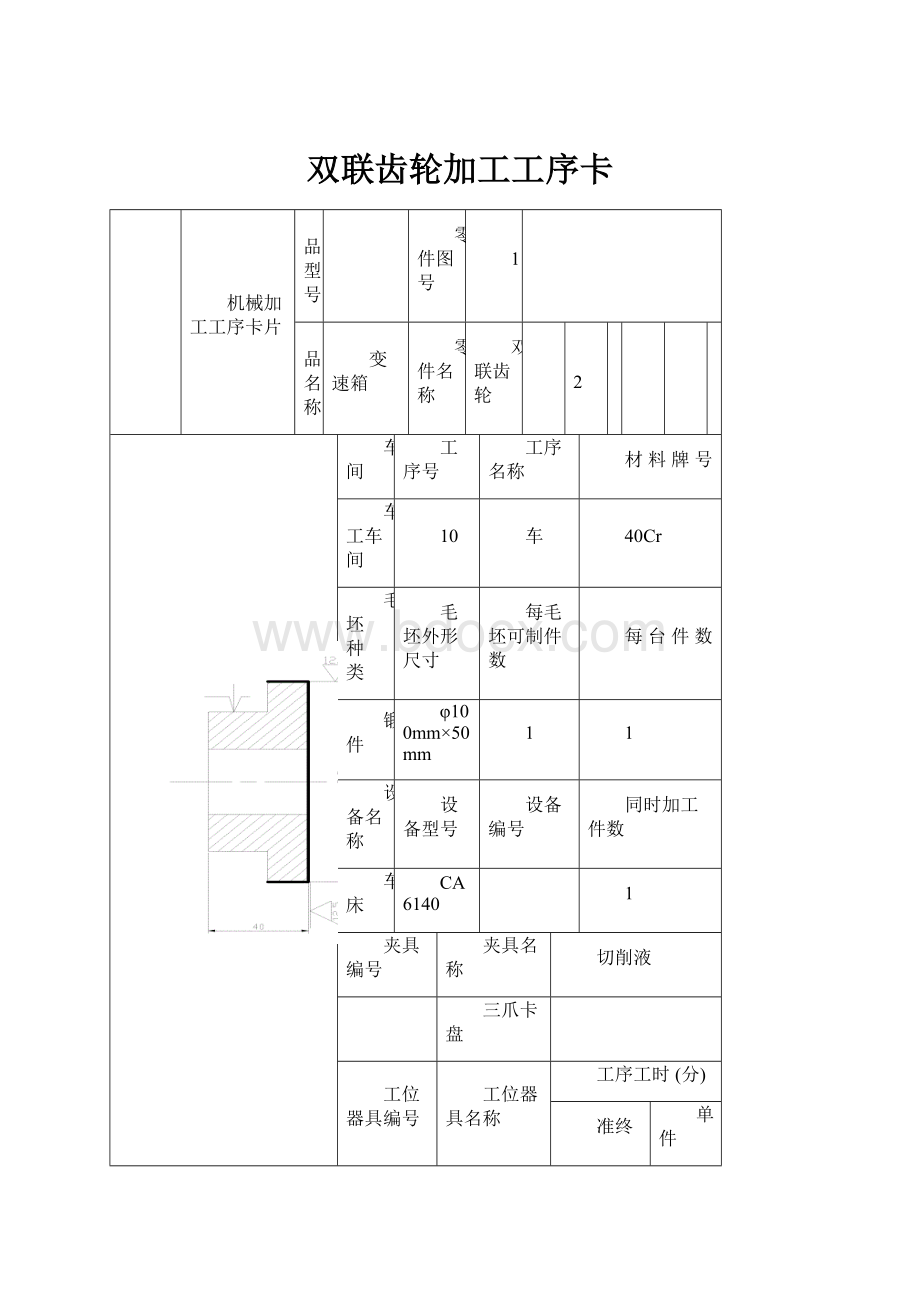 双联齿轮加工工序卡.docx_第1页