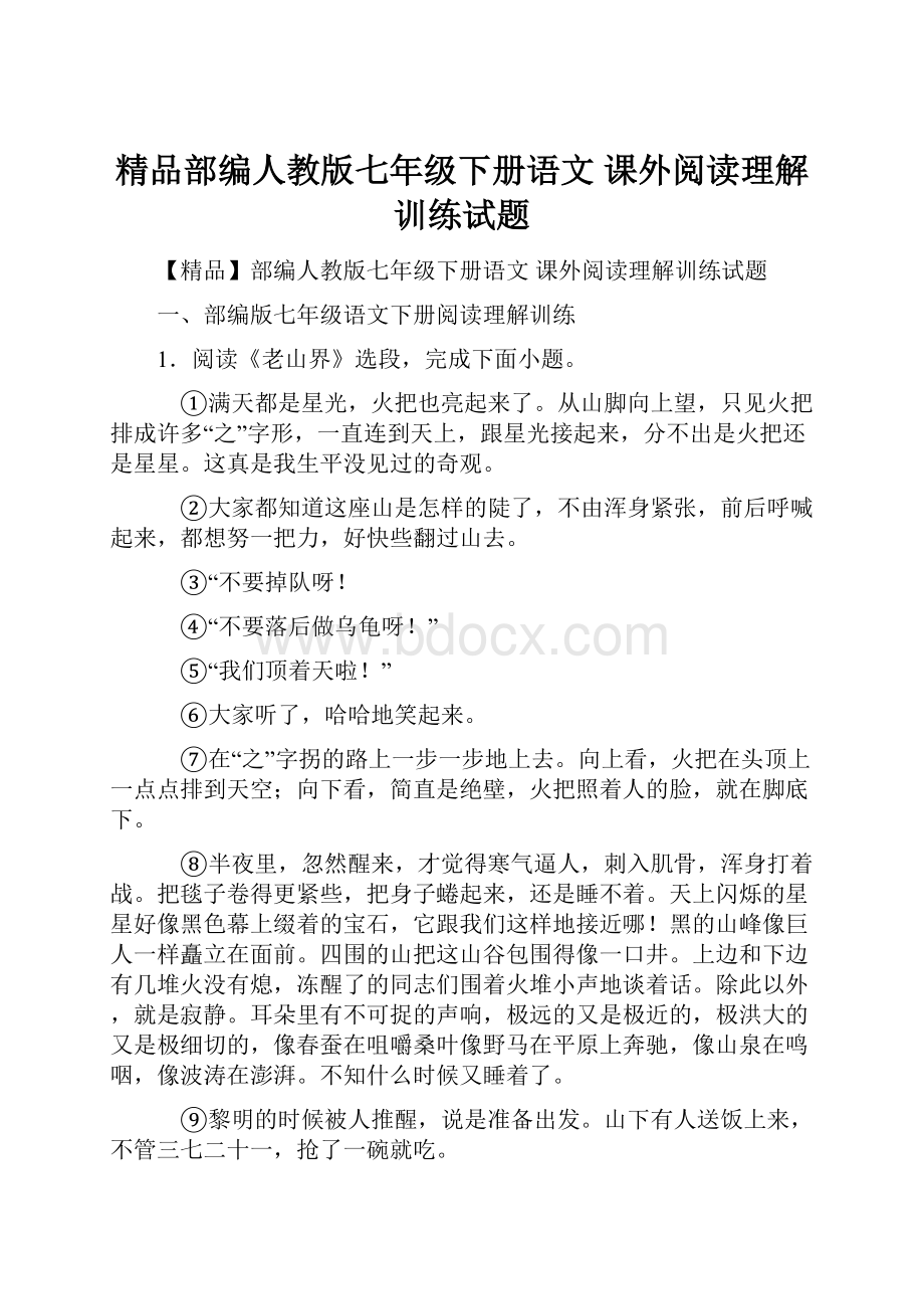 精品部编人教版七年级下册语文 课外阅读理解训练试题.docx