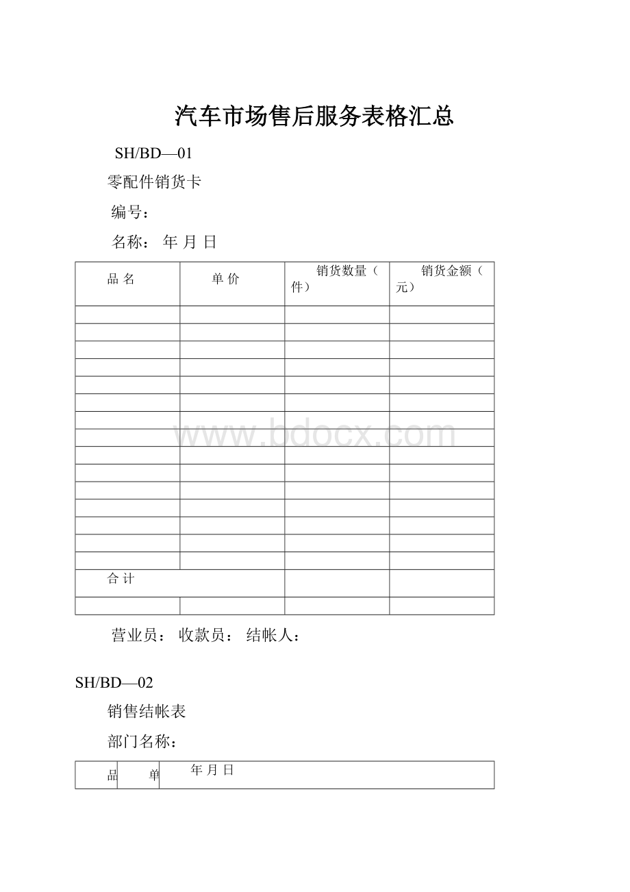 汽车市场售后服务表格汇总.docx