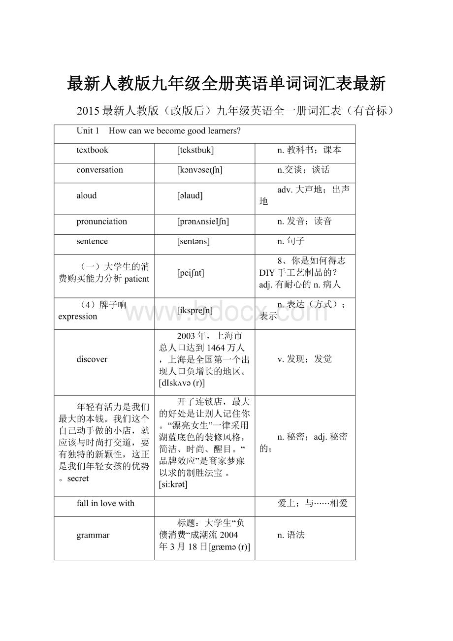 最新人教版九年级全册英语单词词汇表最新.docx