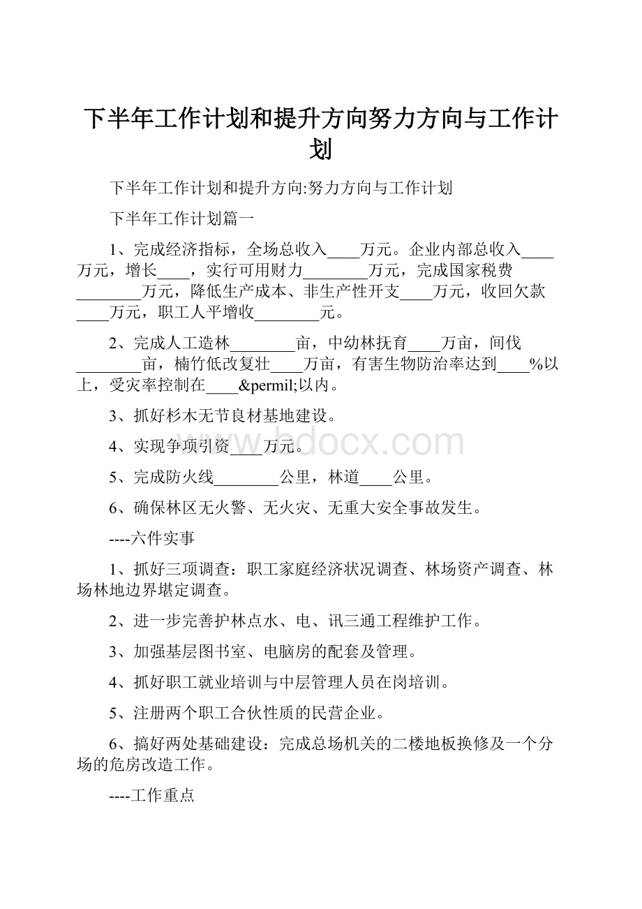 下半年工作计划和提升方向努力方向与工作计划.docx